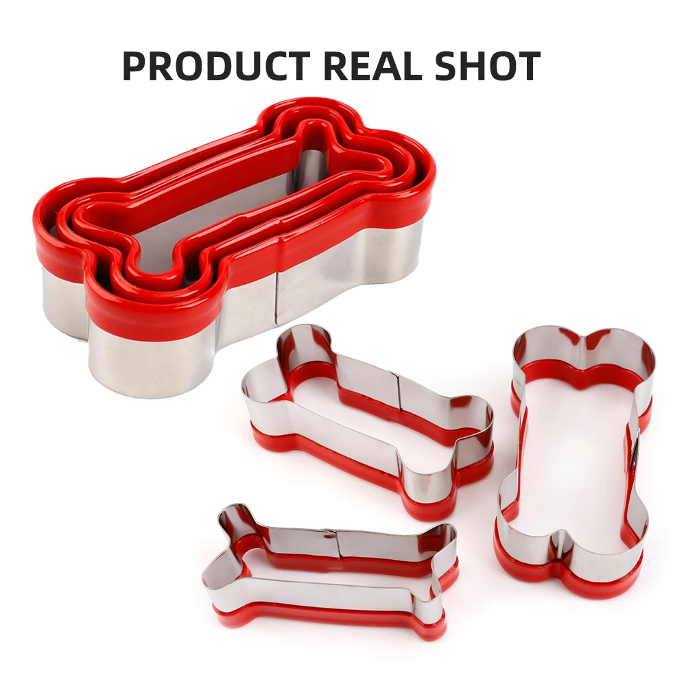 3pcs 3 Piece Dog Bone Biscuit Cookie Cutters Set with Red Environmental PVC for Baking