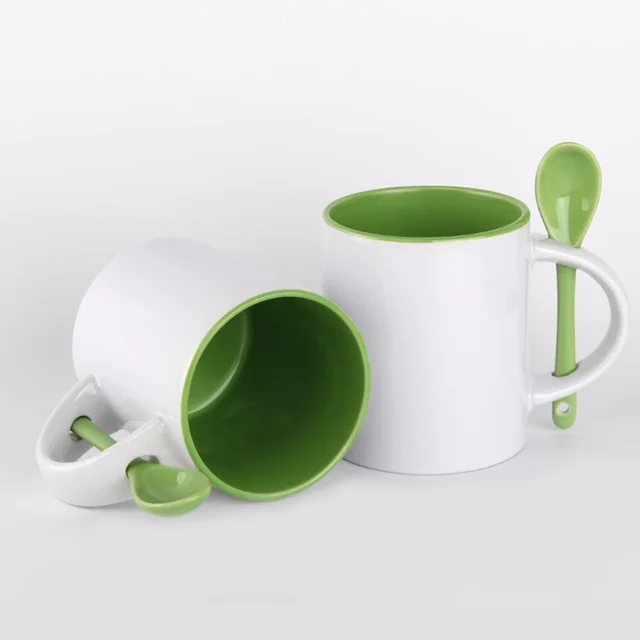 11oz inner color custom sublimation ceramic mug with spoon for promotion gift