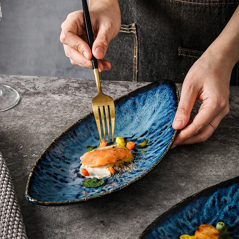 Japanese Blue Sushi Plates Sushi Plate Set Oval Plate Fish Serving Tray