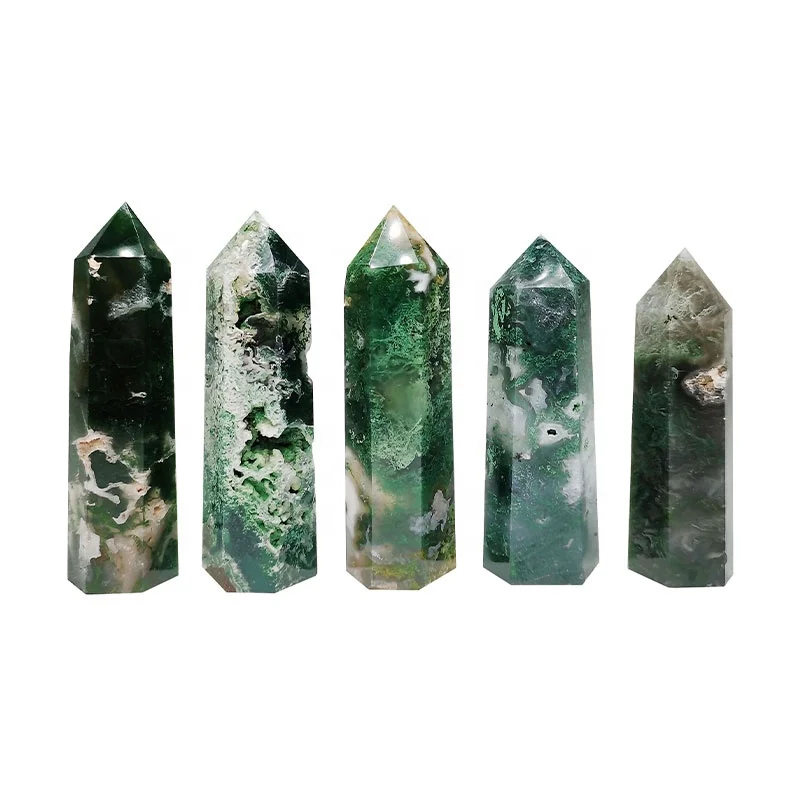 Wholesale Natural Healing Gemstone Point Green Moss Agate Tower Obelisk For Decoration