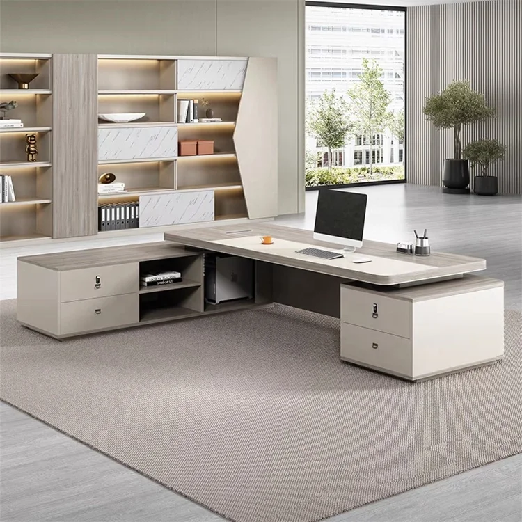 Hot Sale High End  Office Furniture L Shaped Boos Computer Table  Drawer Managers CEO Wooden Office Desks