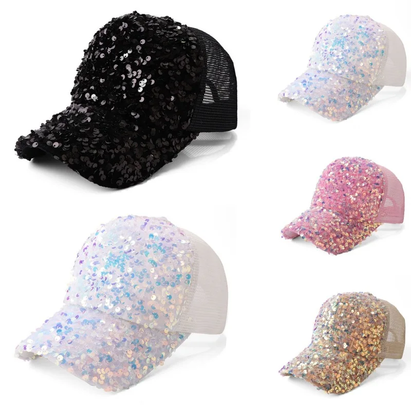 Sequin Hat Magic Adjustable Baseball Hat Cap for Womens - Silver Mirror Decor Baseball Cap Disco-Ball Dance Party Costume