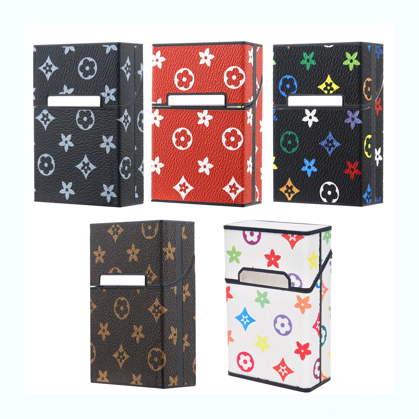 2023 Luxury Holds 20 Cigarette King Size 84Mm Lv Pattern Mens Handmade Magnetic Closure Square Pu Leather Metal Cigarette Case