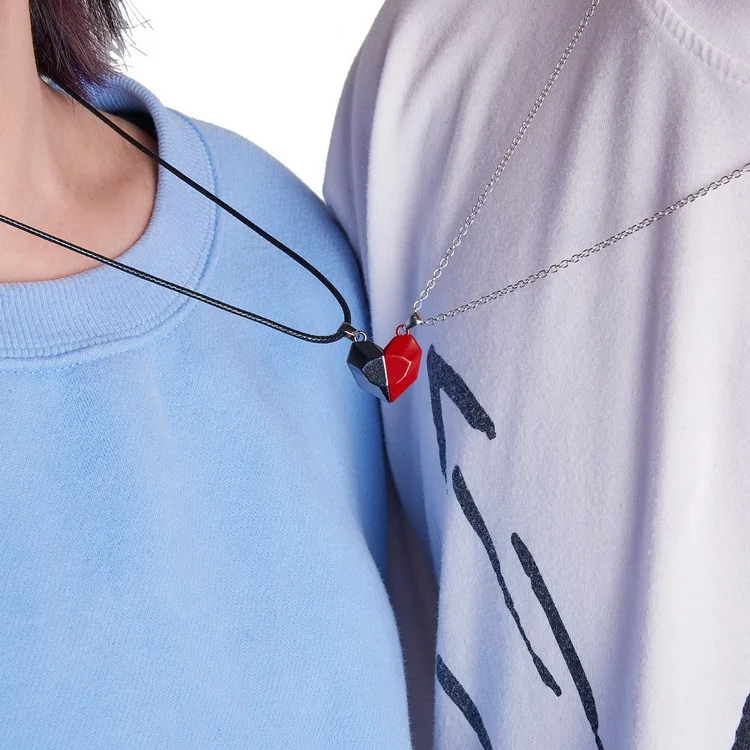 Dropshipping magnetic attractive necklace black and white wish stone couple splicing magnetic love necklace two sets N374-N375