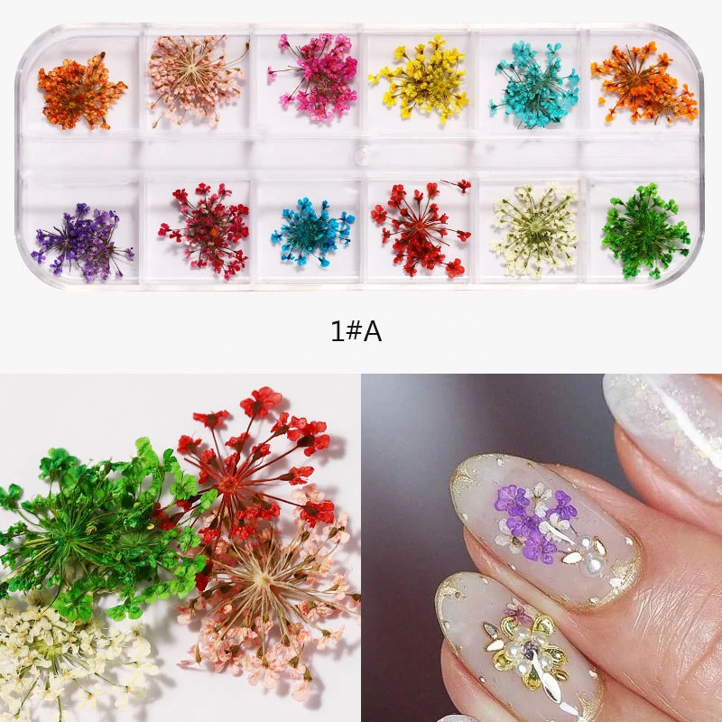 Real Natural Dry Flowers 3D Art Sticker For Nails Decals Charms Nail Decorations