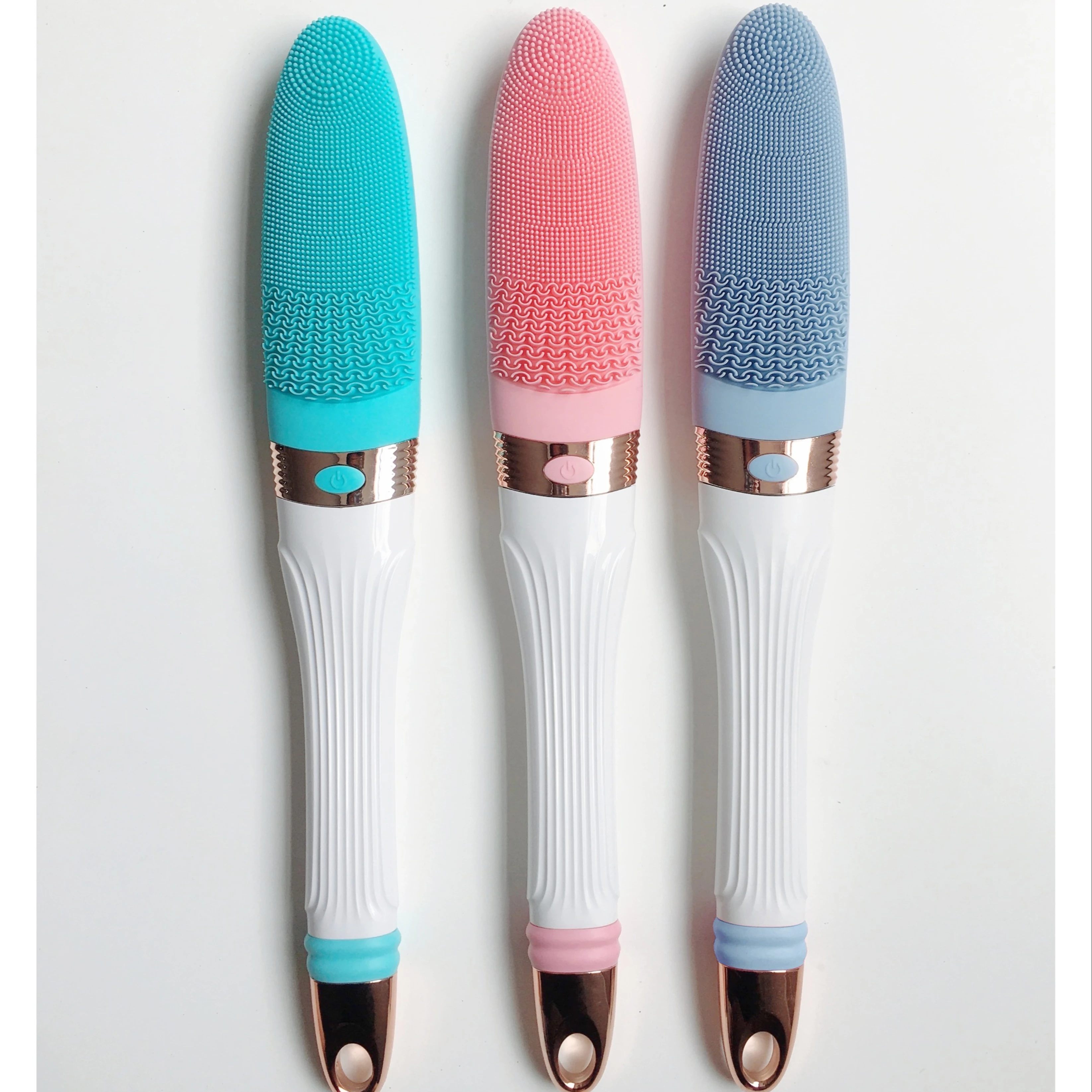 USB Rechargeable Silicone Bath Scrubber Electric Body Bath Brush Sonic Exfoliating Waterproof Long Handel Shower Brush