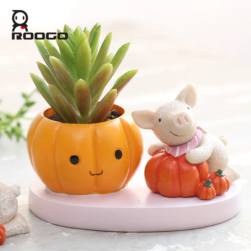 Roogo Resin Succulent Plant Pot Cute Lion Flower Planter Flowerpot Design Home Garden Bonsai Pots