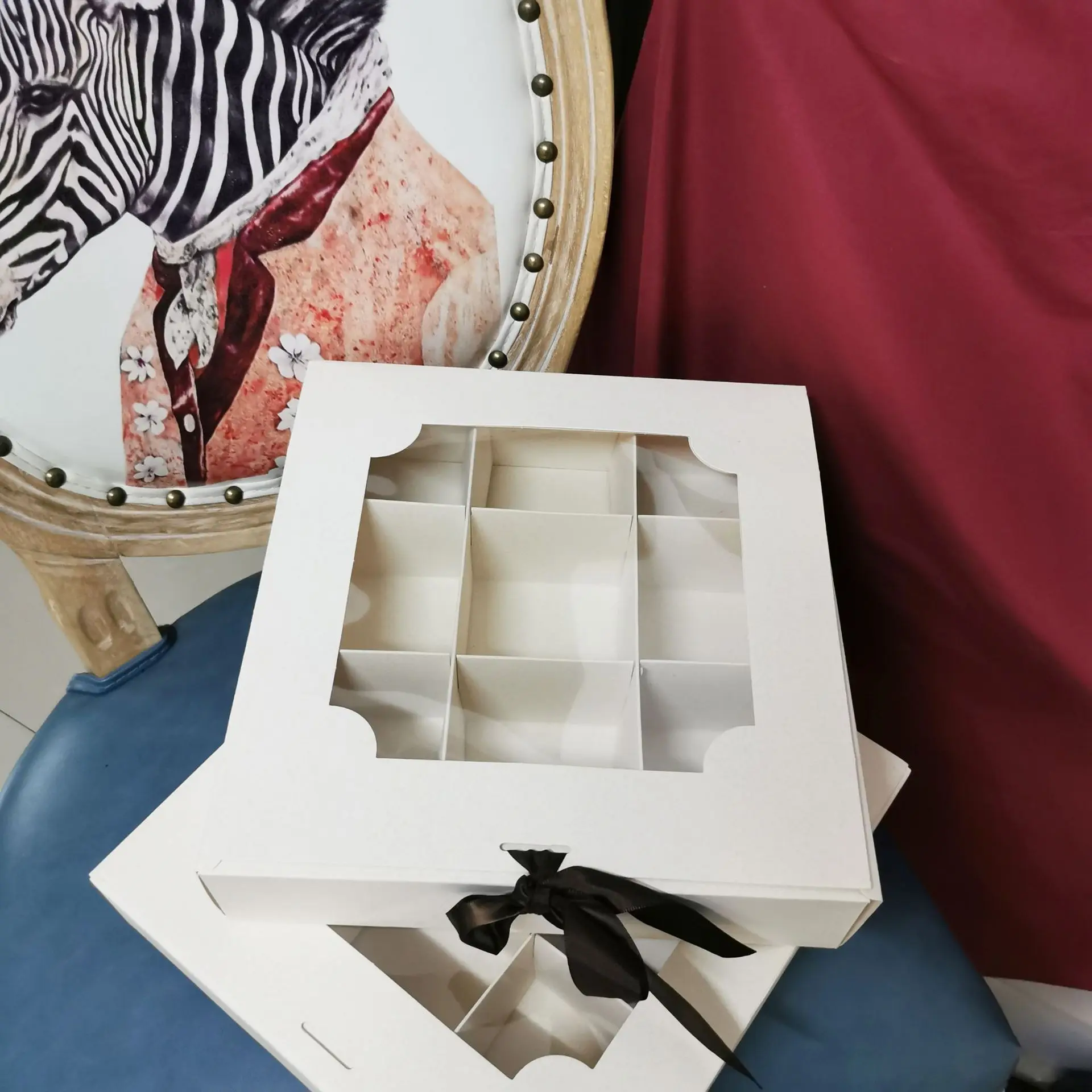 White transparent 9 hole mousse cookies baking cake boxes with ribbon for food boxes cupcake macaron packaging