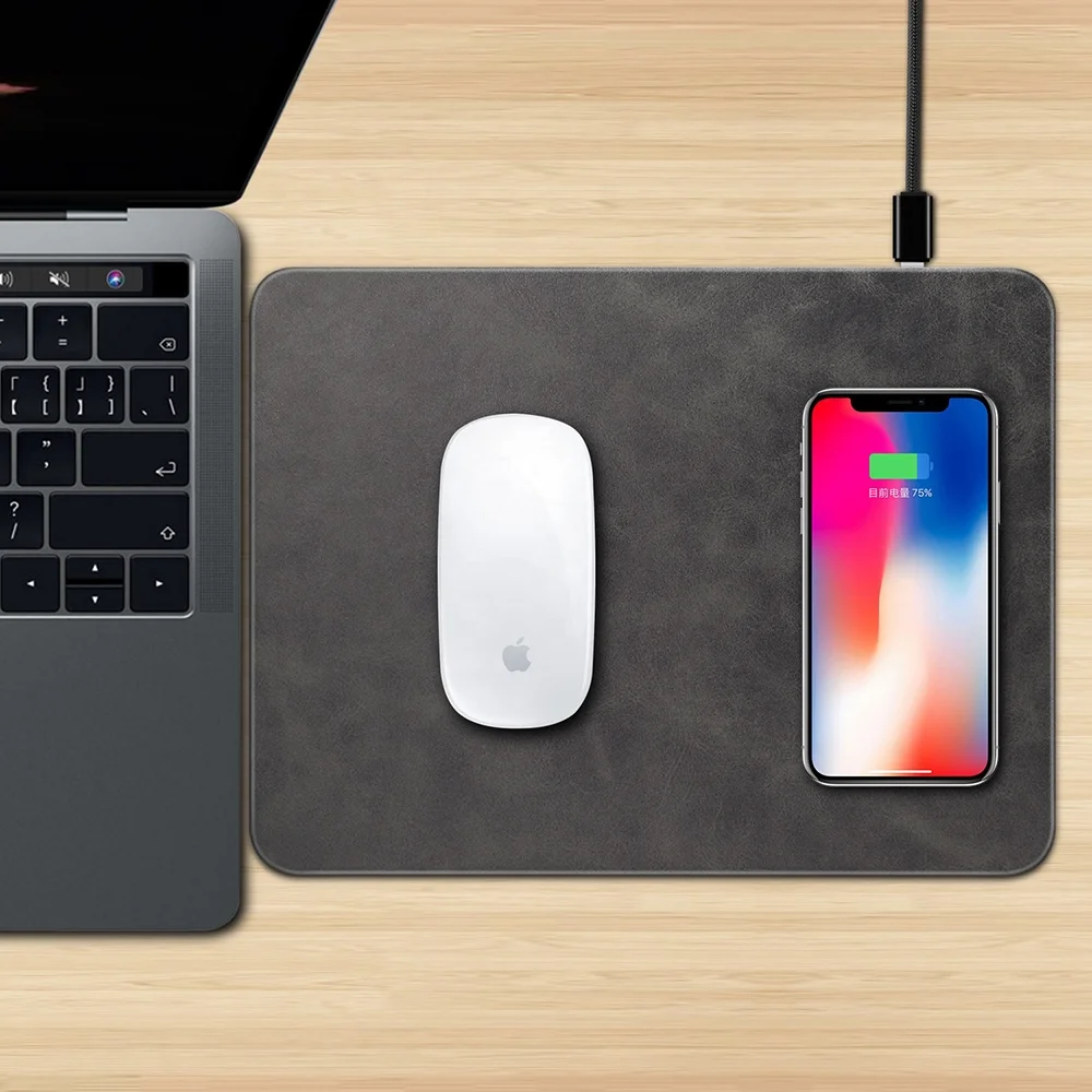 
Factory OEM 2 In 1 PU Leather 5W / 10W Fast Charging Qi Wireless Charger Mouse Pad For Mobile Phone 