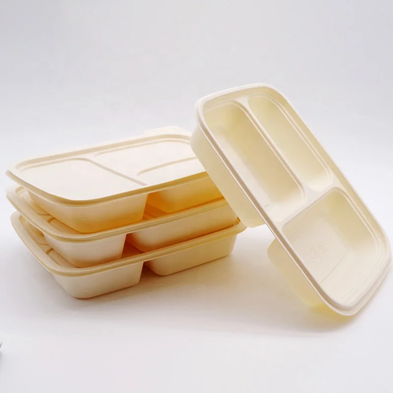 100% Biodegradable Cornstarch 3 Compartment Plastic Food Containers