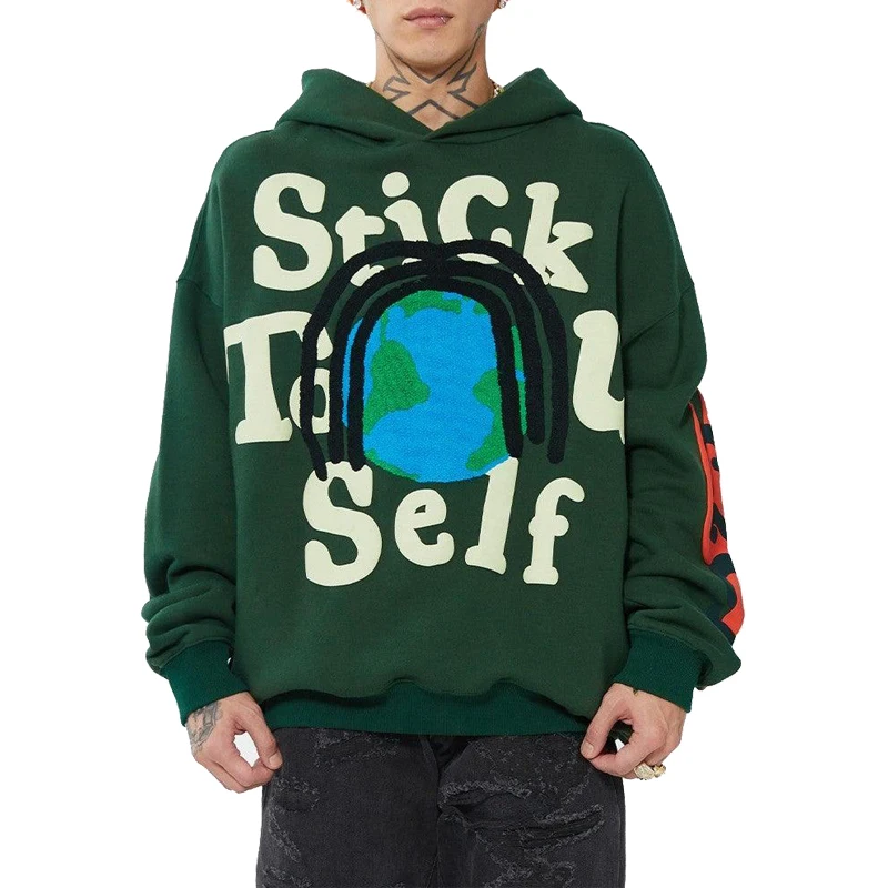 custom embroidered hoodie heavy weight puffy print hoodies chenille patches embroidery puff print hoodie french terry