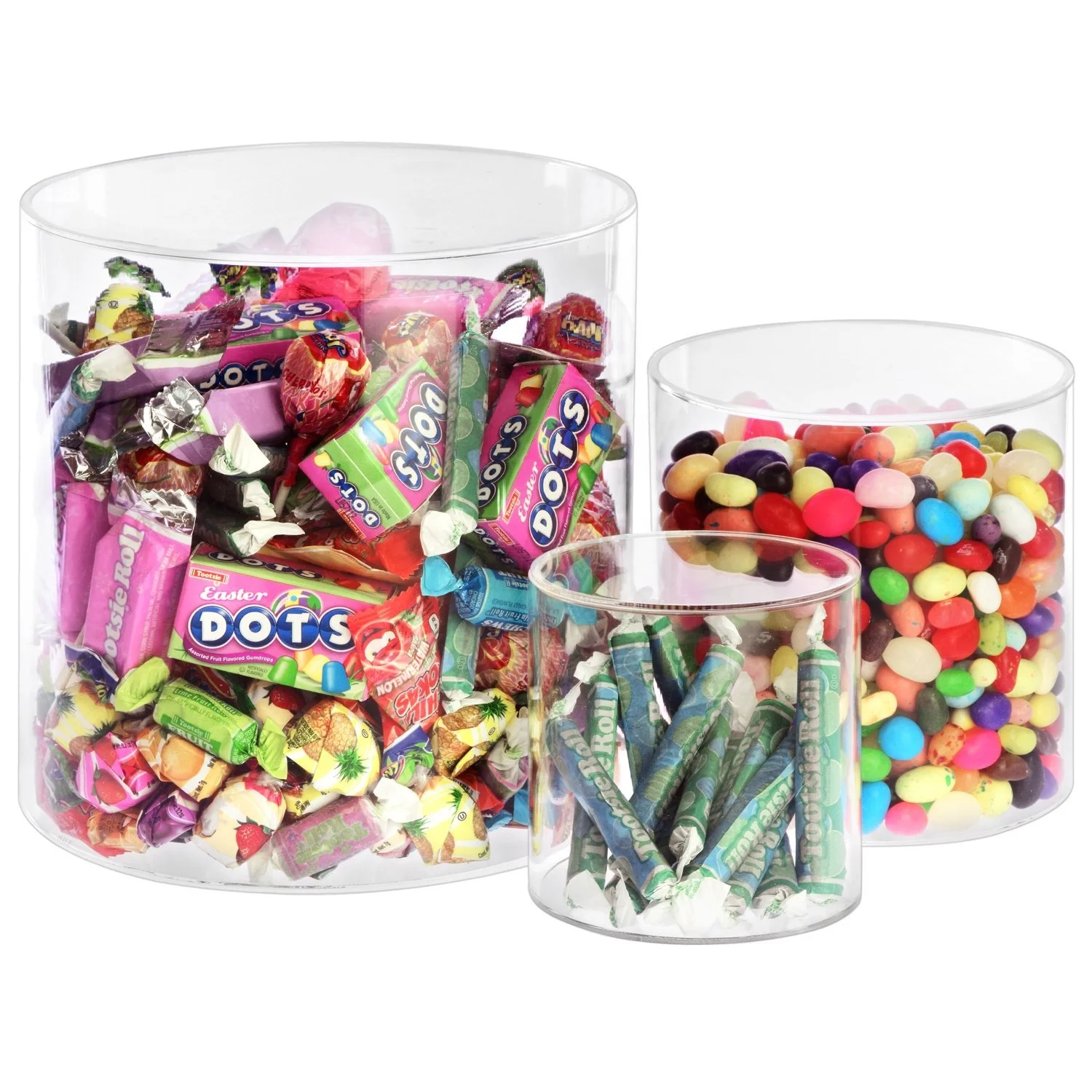 Countertop cylinder riser 3 size stackable round lollipop display bins case acrylic candy display rack