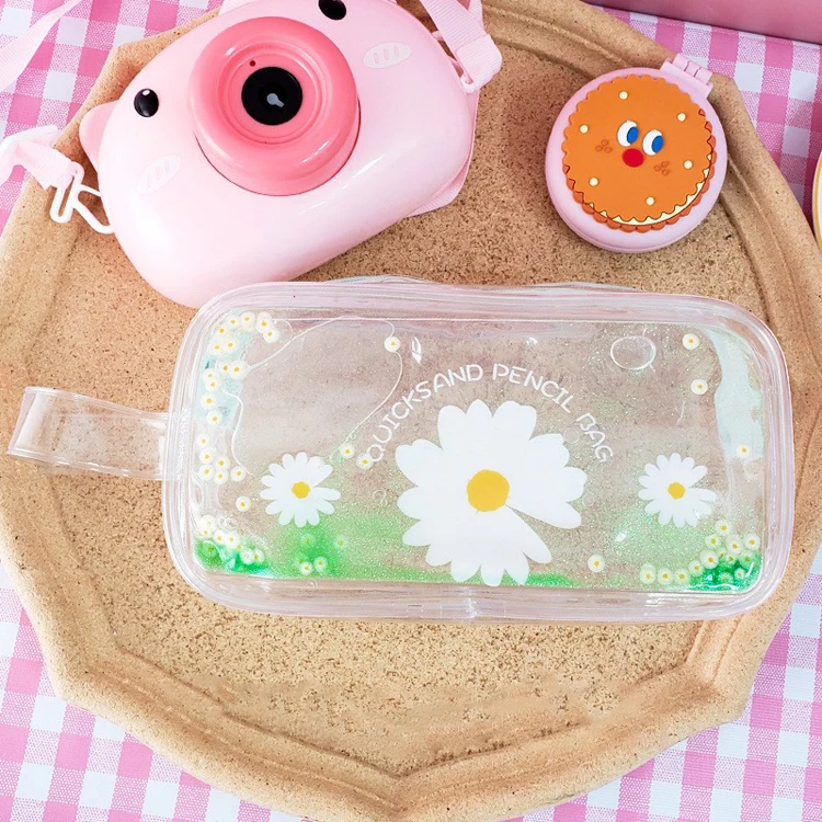 Stationery Items For School Liquid Quicksand Glitter Pen Case Teenage Girl Pencil Pouch