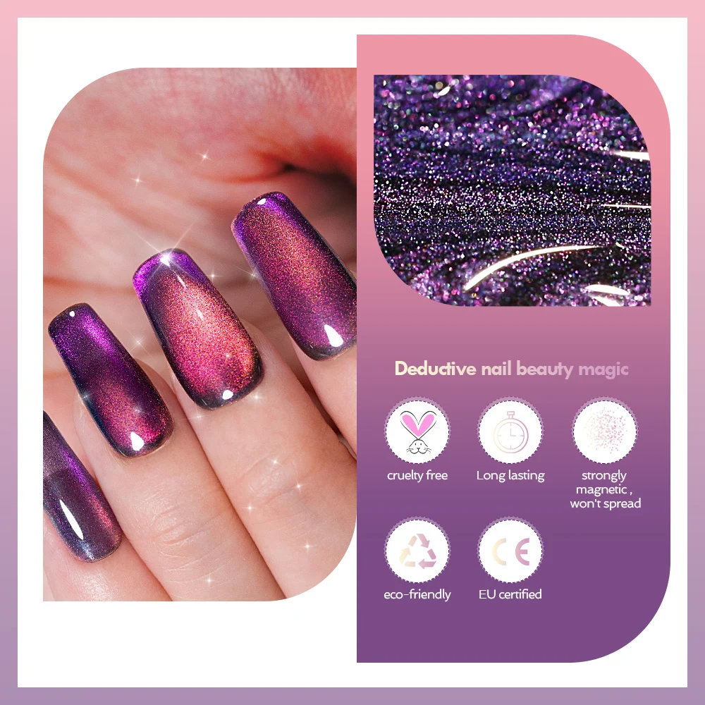 BOZLIN 15ml 24 Dark Color Magic Crystal Glitter Smoothie Magnet Cat Eye UV Gel Nail Polish