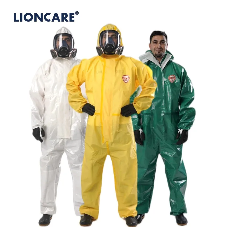 Factory Supply CE Certified Type 3 Bio Hazmat Suit Yellow Green PPE Disposable Coverall Chemical Protective Suit