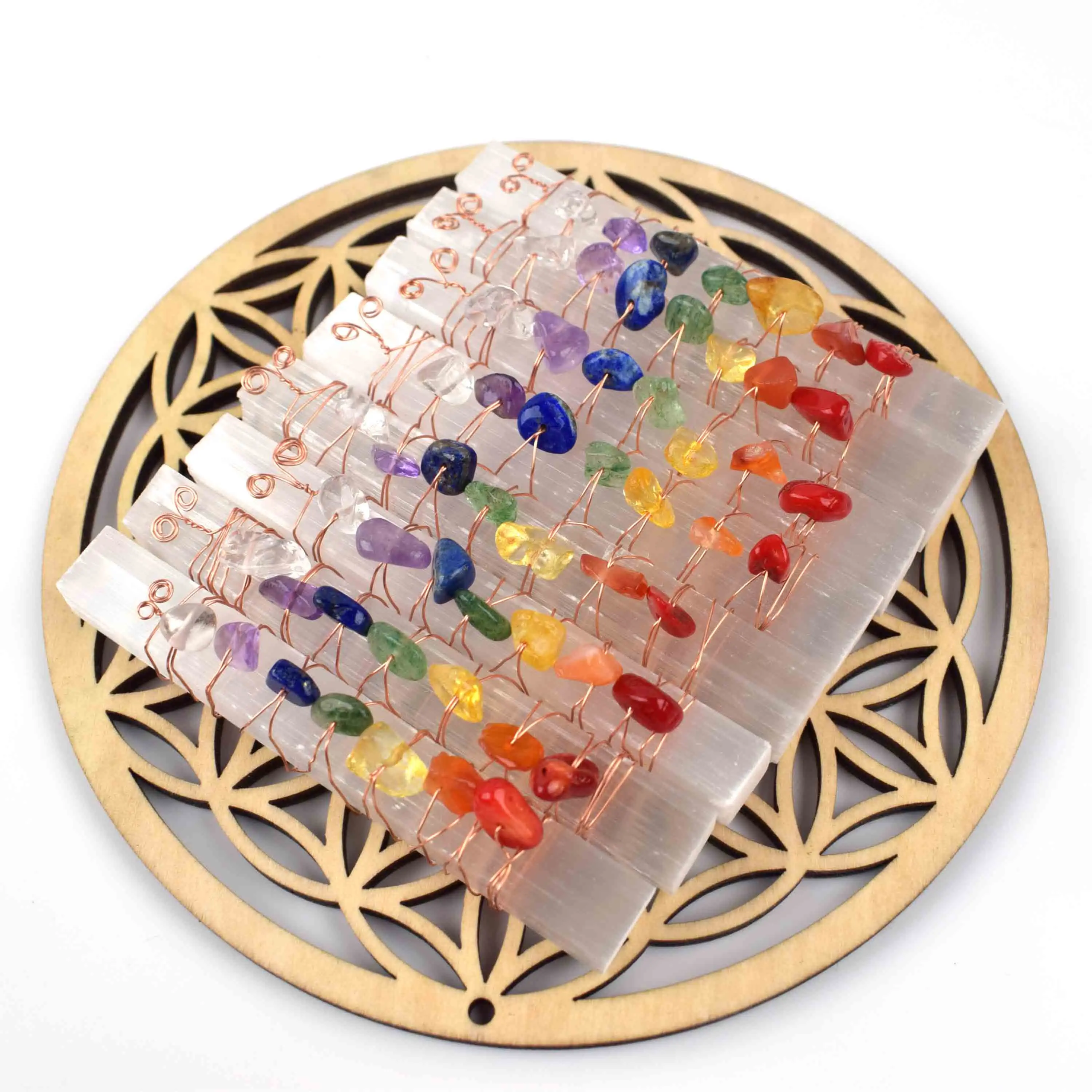 Raw Gemstone Polished 7 Chakras Selenite Wand Crystal Sticks for Sale Wholesale Bulk Natural Home Decoration Love Crystal Image