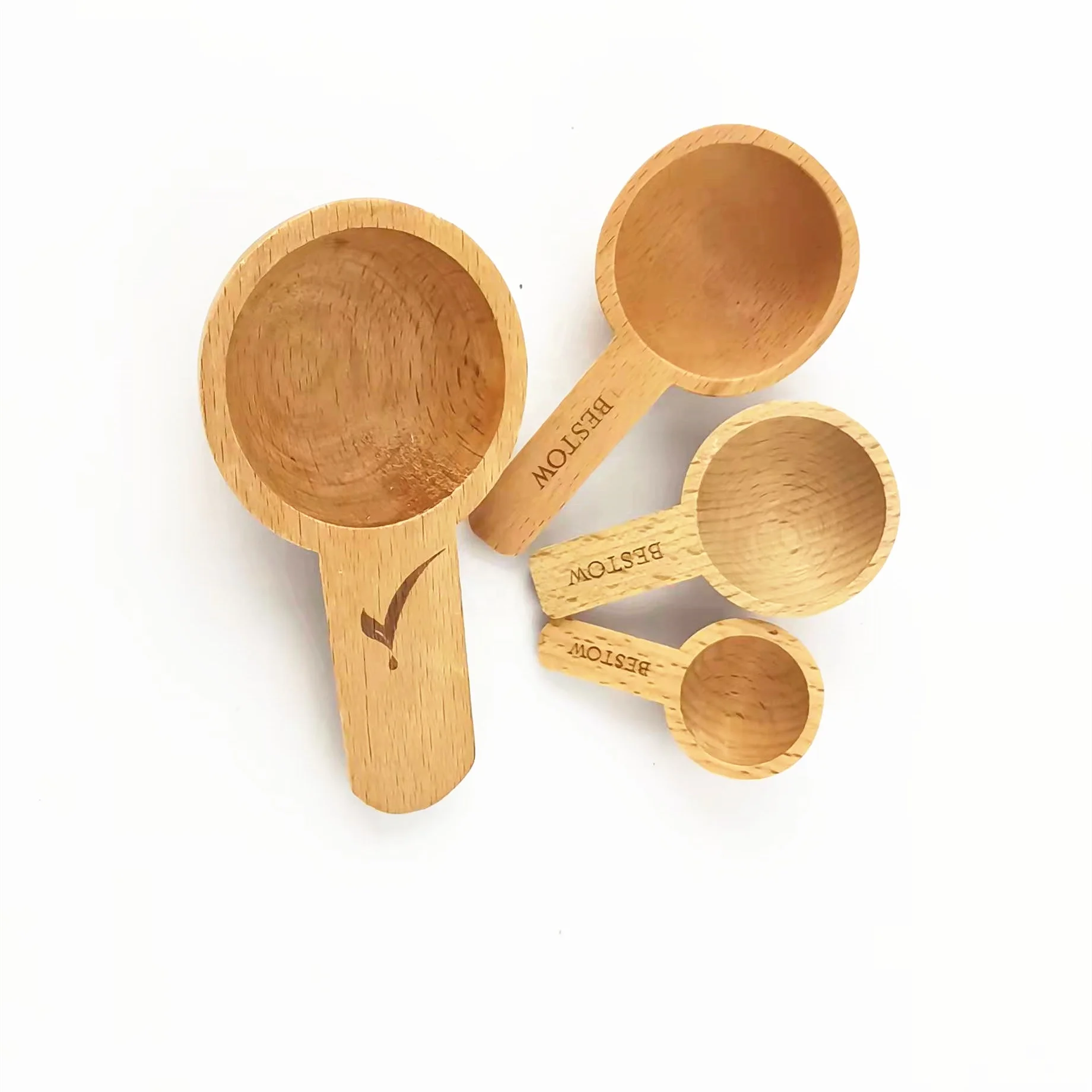 Small wood bamboo tea spoon clamp wooden coffee bean measuring scoop with bag clip