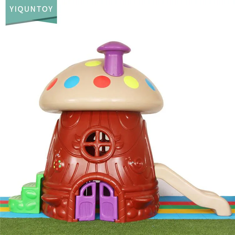 New interesting set plastic material high quality kids equipment stainless pipe mushroom house slide playground