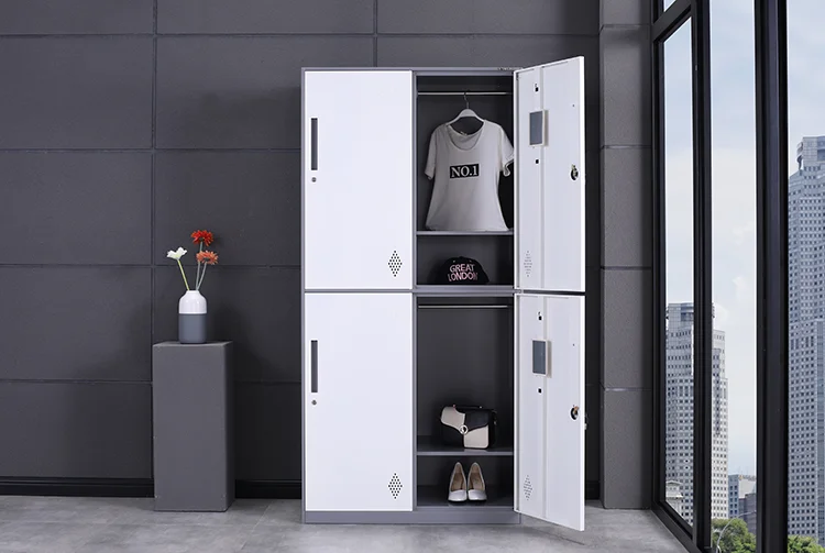 Дешевая мебель, стальной шкафчик с 4 дверцами, запираемый, школьный шкаф для студентов, шкаф для тренажерного зала, шкаф для хранения, гостиница, дом