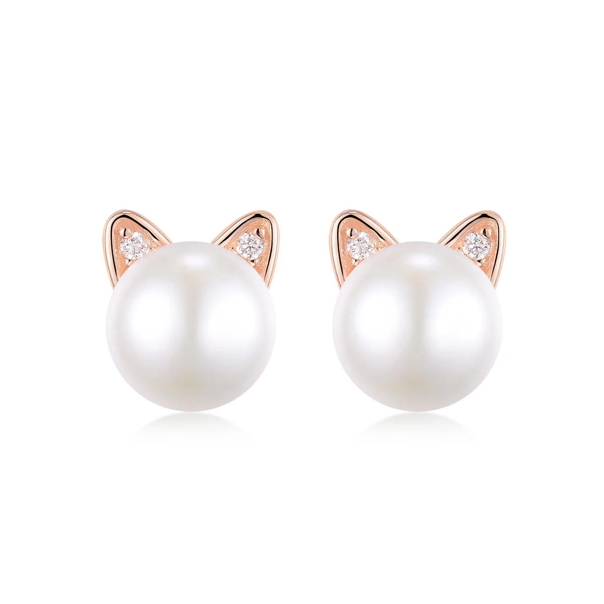 925 Sterling Silver Cat stud Earrings for women, Cute Freshwater Pearl with CZ Stud Earrings for girls