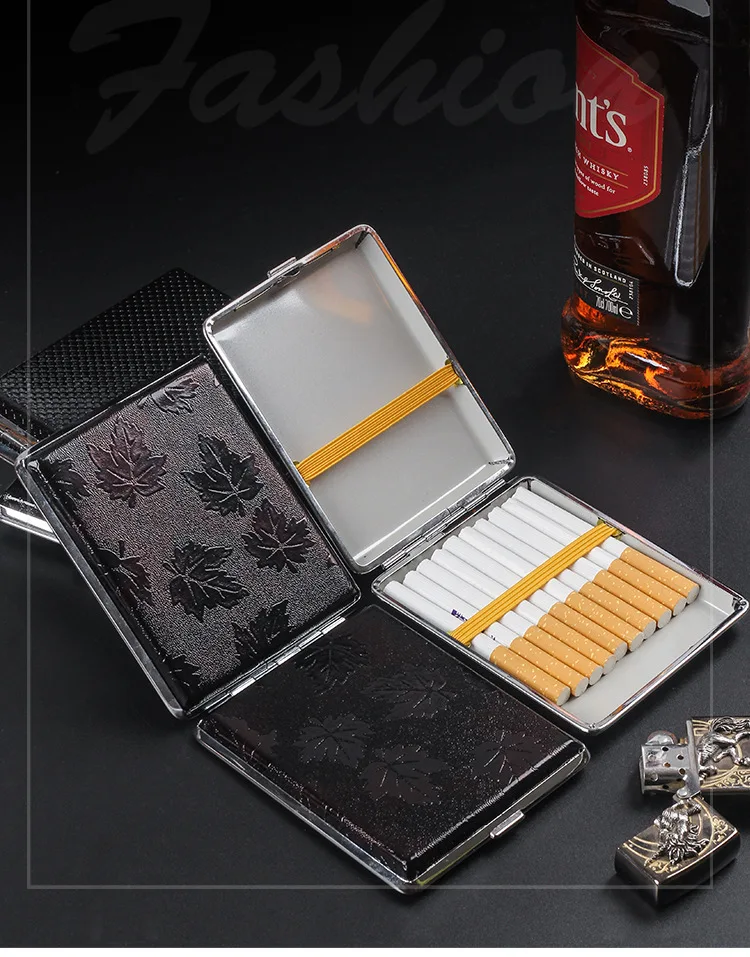 Retro Leather & Metal Cigarette Box Pouch Case Tobacco Holder Storage Container Smoking Accessories