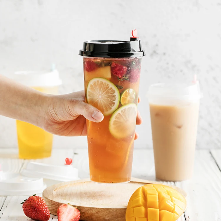 Small medium large transparent reusable plastic cups with logo custom logo print for milktea