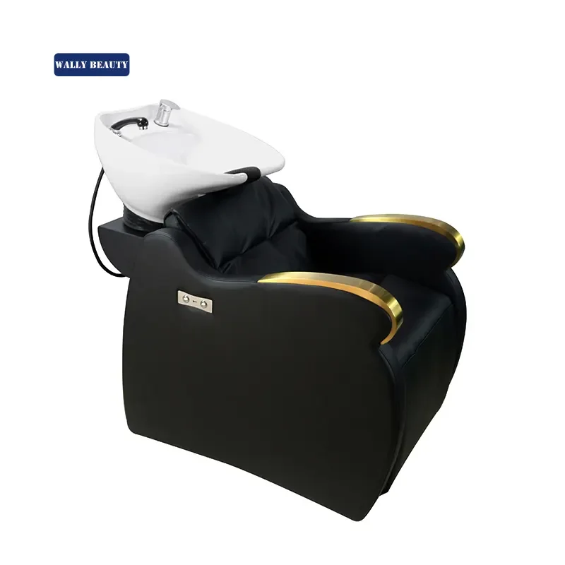 Wallybeauty Salon furniture hair washing equipment shampoo bed white backwash unit electric massage shampoo chairs with bowl