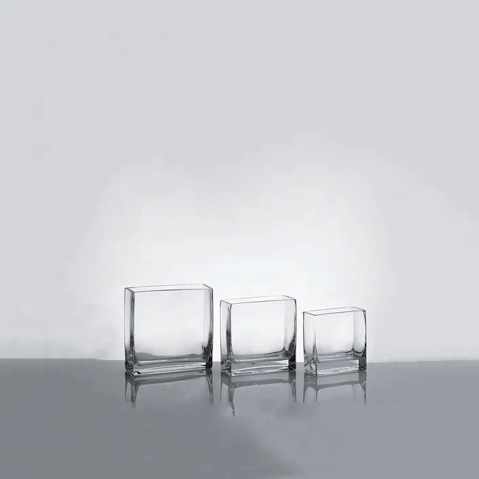 Handcrafted clear thin tall rectangular glass vase centerpiece