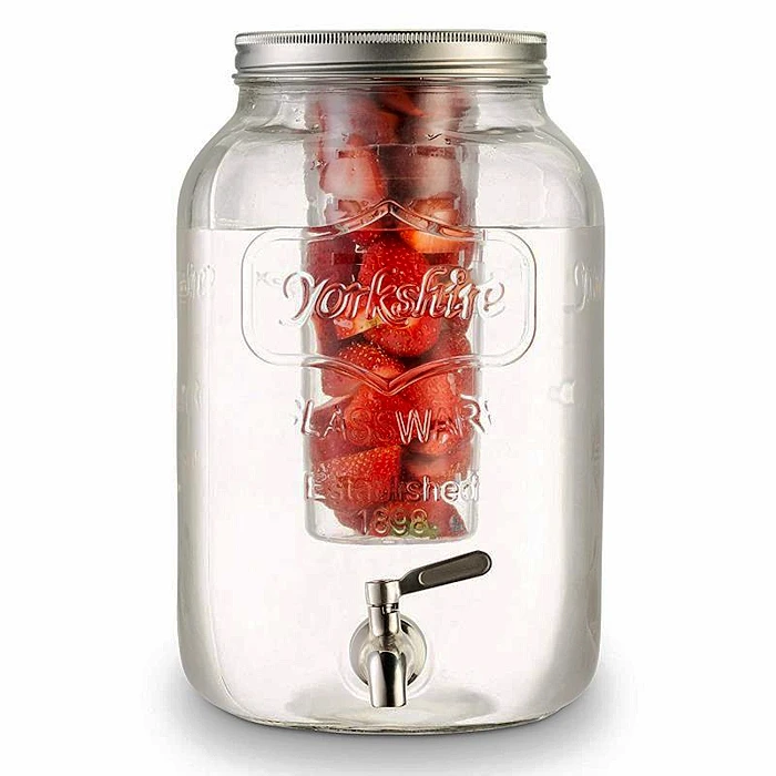 Wholesale clear glass drink bottle juice jar with tap and plastic infuser 5L 8L