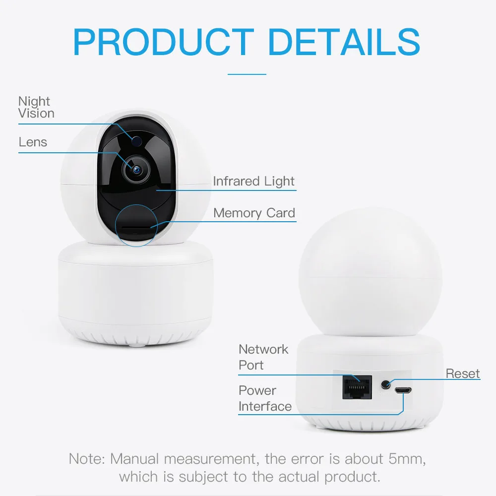 3MP Mini 360 IP Smart Wireless Wifi CCTV Camera IR Night Vision Rj45 Port to Nvr XM Icsee SD Card Network Camera
