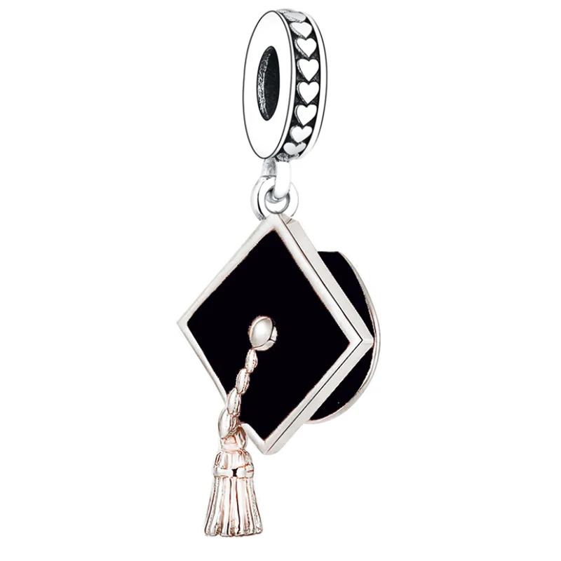 925 Silver Book Scroll Graduation Hat Beads Charm Fit Original Charms Bracelet Jewelry Making For School Student Teacher Gift
