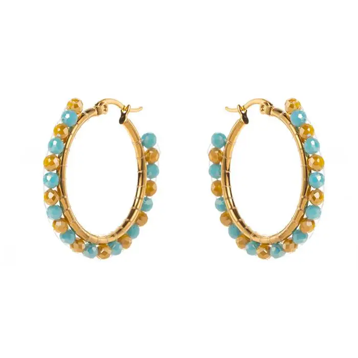 New Light Luxury Geometric Round C Shape Earring Colorful Crystal Beads Pearls Stud Earrings For Women