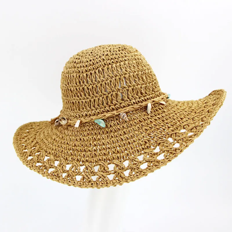 Cheap Large Foldable Brown Straw Floppy Hat Palm Western Retro Big Sun Hats For Women Panama Straw Hat UPF