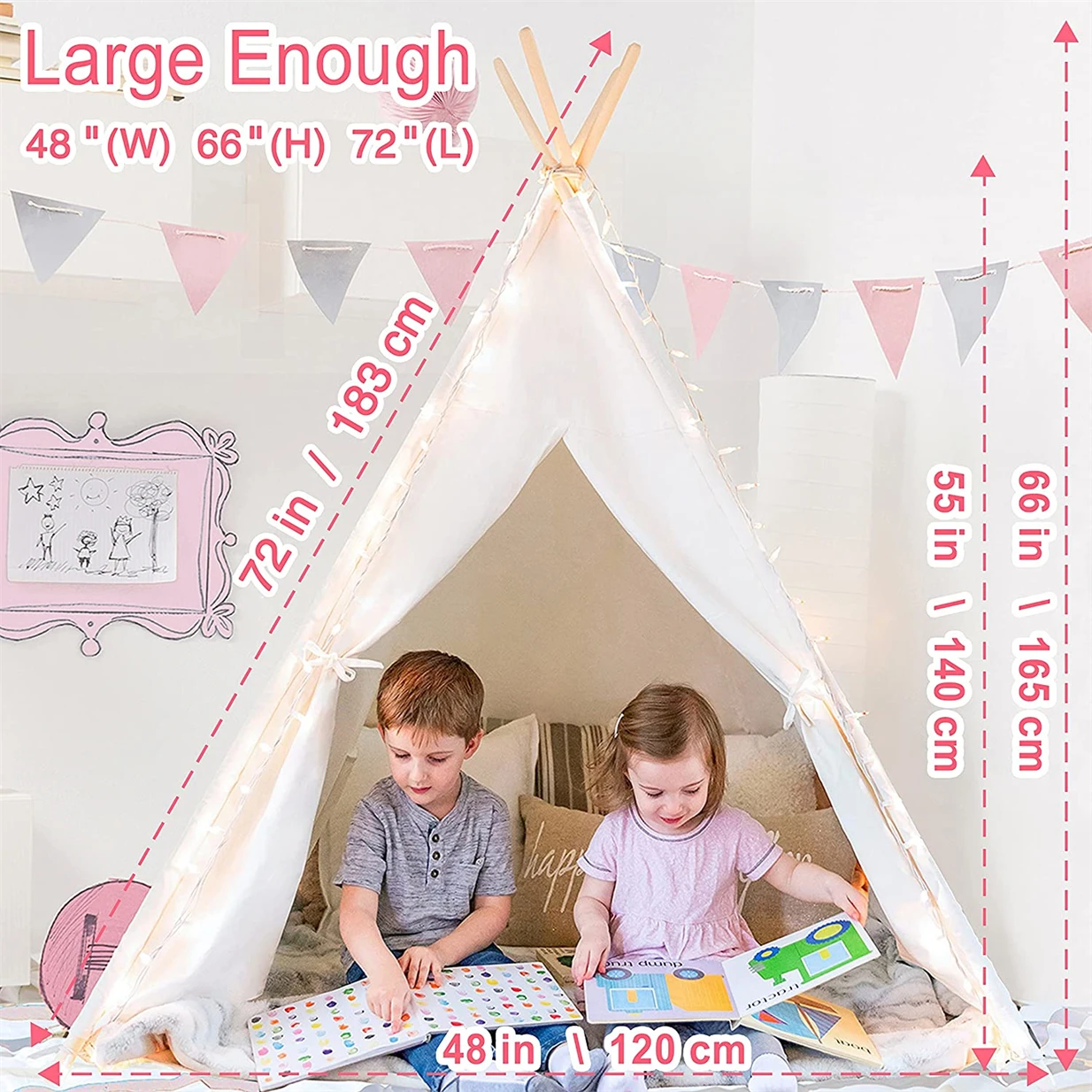 YIRABBIT Wholesale Large Children Indoor Outdoor Canvas Play Teepee Tent Toys for Kids Girls Playhouse Kids Teepee Tent
