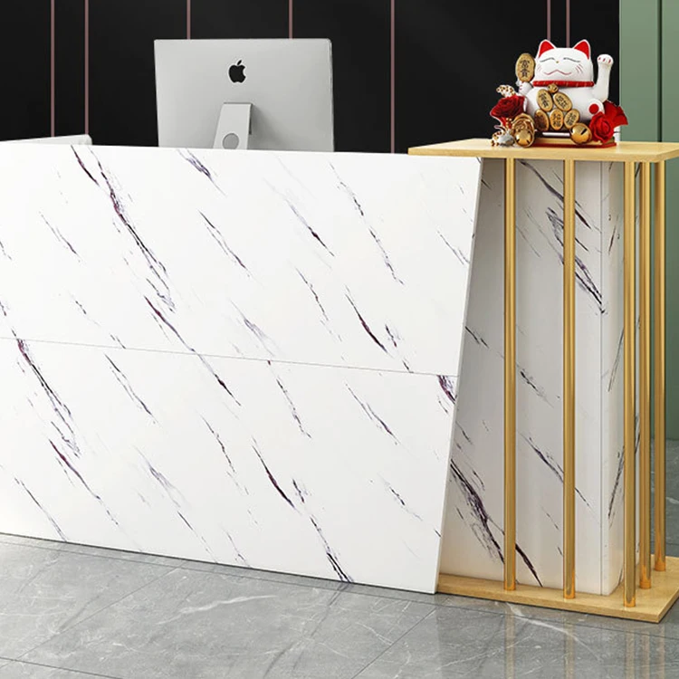 Gold And White Reception Desk Luxury Style Beauty Salon Modern Design