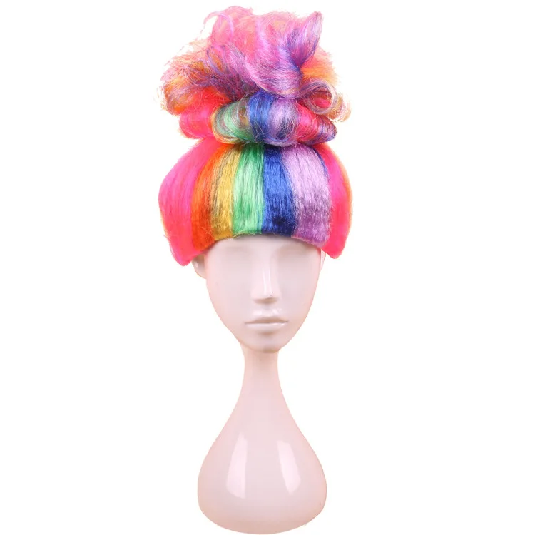 Colorful Halloween Kid Wig For Trolls Elf Pixie Cosplay Costume Wig Children Fluffy Hair Cap Flame Carnival Wig