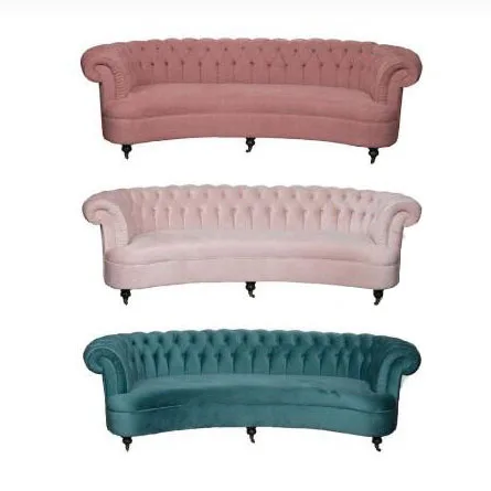 MRS WOODS Modern Design  Luxury Pink Green Chesterfield  Tufted Velvet Curved Living Room Armrest Sofa