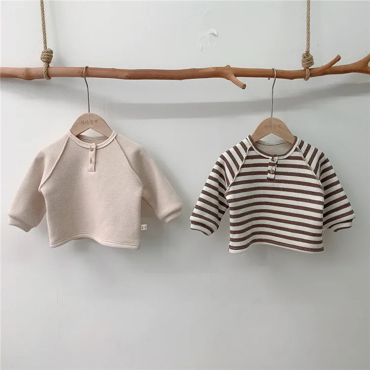 
Top for kids 2020 Winter New Korean Infant Baby Thicken Warm Waffle Fleece Long Sleeve Top 