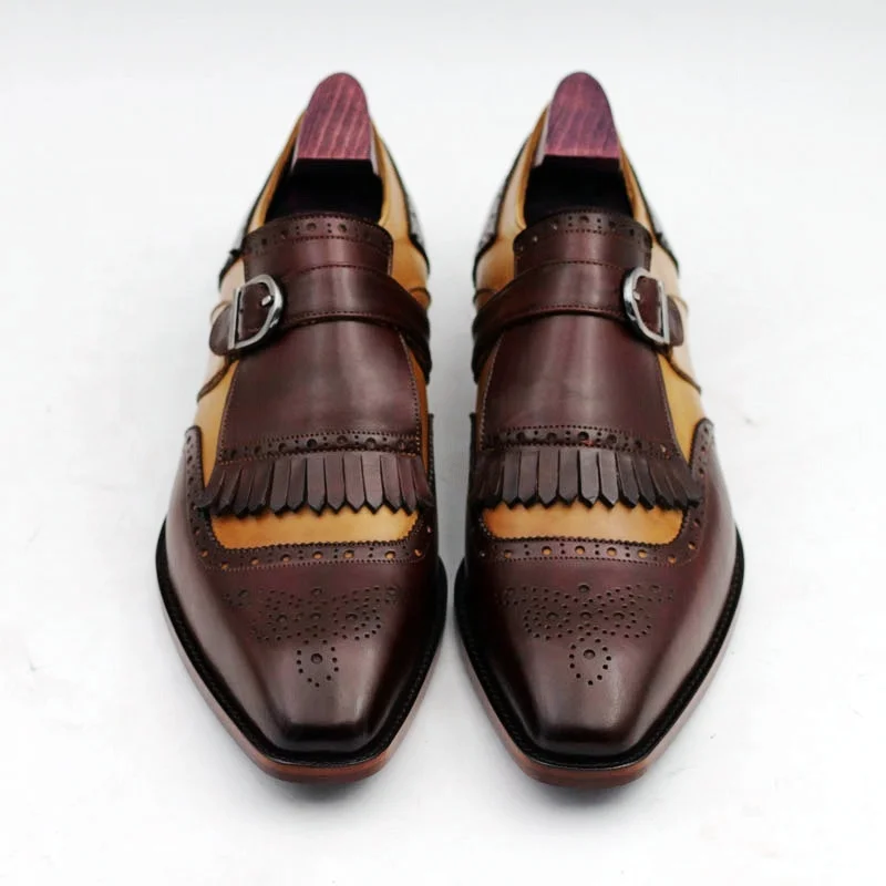 Cie Customized Handmade Monk Blake Stitched Brown Casual Pure Leather Shoes for Men