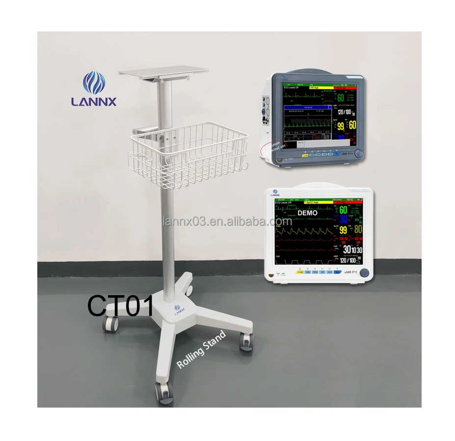 LANNX CT01 Factory price Hospital Equipment trolley cart with wheels casters Mobile Medical trolley patient monitor Cart bracket