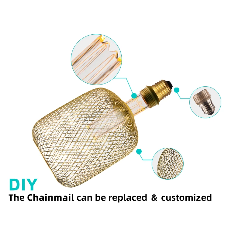 Vintage  E27 4w 110v 230v Antique Bulb Metal Cage Led Filament Bulb Light Edison Light Bulb Grille Decoration