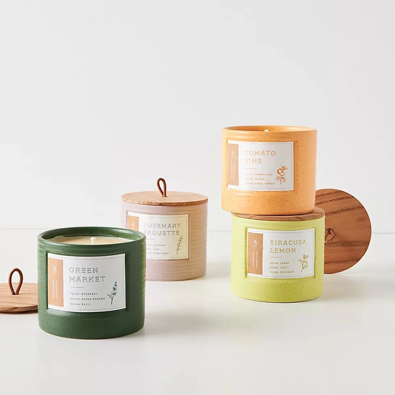 M & Scent дешевые керамические банки с деревянными крышками и логотипом клиента свечи из кокосового