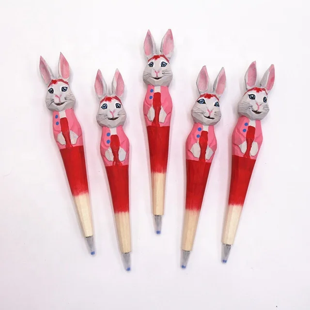 Smooth Writing Animal Style Wood Carving Pen Rogue Rabbit Shape Ballpoint Pens