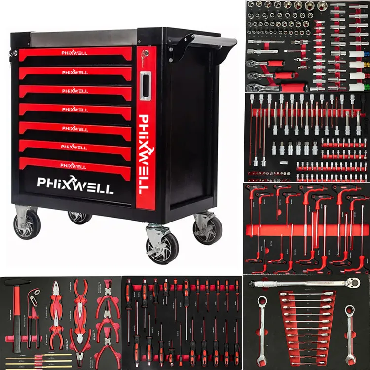 Factory direct deal Tool Sets Heavy Duty Cart Trolley Garage Tool Cabinet chest For Workshop Storage with DIY 7-8 tray