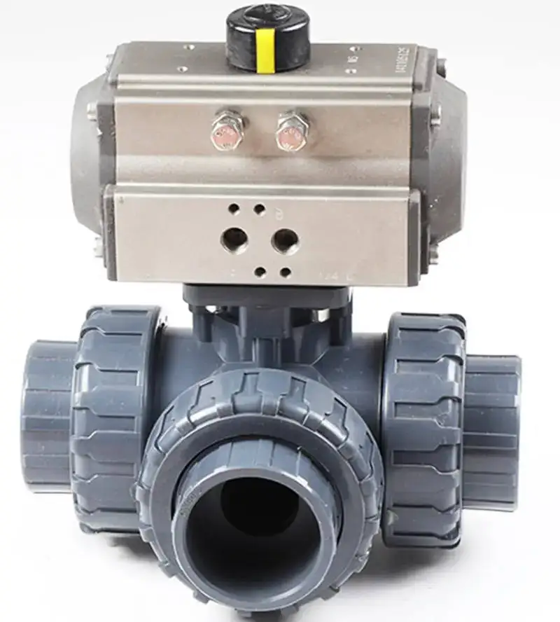 Spot goods three way air actuated control actuator pneumatic pvc ball valve