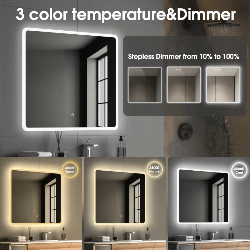 CORELEAD M3041 60*70cm Rectangle Modern Design Smart LED Mirror with Plastic Frame One Touch Screen for Bathroom Use