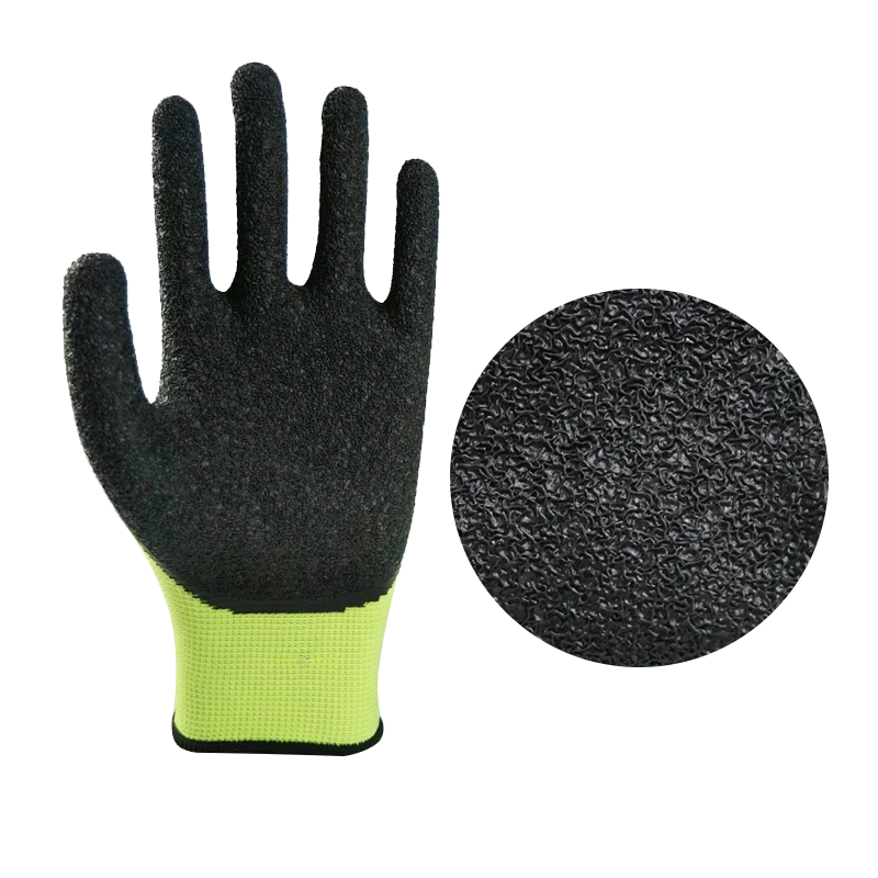 13 G Polyester Lined Crinkle Latex Palm Coated Rubber Dipped Work Safety Glove Cotton Knitted Strong Grip Wrinkle Hand Gloves