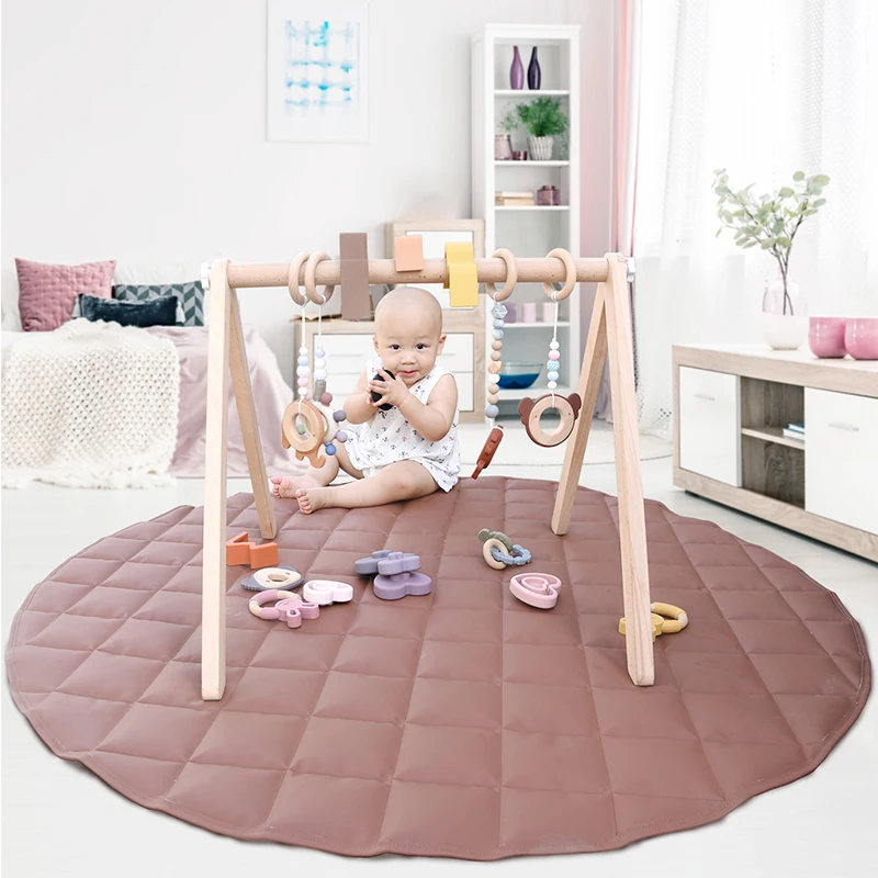 Foldable Wooden Baby Play Gym Frame Activity Mat Gym With Wooden Baby Teething Toys Montessori Nordic Baby Gym