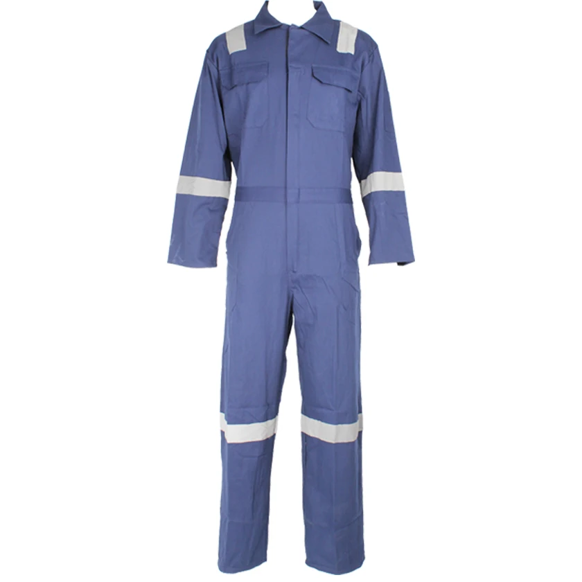 IMPA 19054111  250GSM 100% Cotton Boilersuit Working Coveralls  with reflective tape HOBOND  BLUE WHITE ORANGE