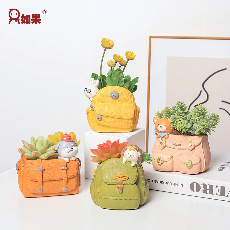 Roogo Cartoon rabbit backpack succulent planter creative home desktop storage pen holder balcony arrangement